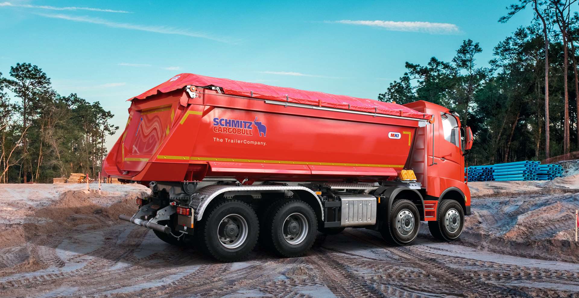 The matching M.KI truck tipper body with rounded steel body for all popular trucks